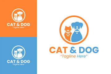 Modern and Professional Cat and Dog Logo Design for Animal Care in Blue and Orange