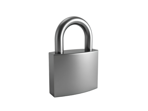 3D metal padlock icon in realistic style. Secure, closed lock symbol representing privacy or protection. PNG image isolated on transparent background for digital and print use.