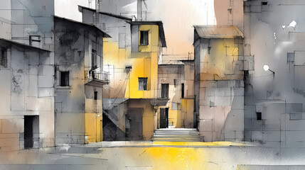 editorial on loneliness | void within space | emotional distance | grey and lemon | rectilinear framing | deserted cinema | sharp window division | soft light rendering | silent small towns | urban