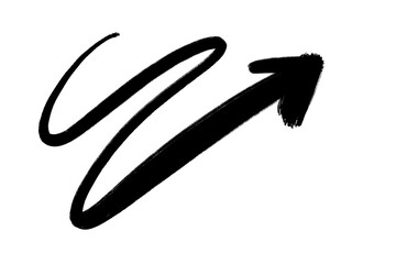 black ink brush directional pointing arrow on transparent background