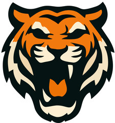 A bold and minimalist tiger logo, designed with clean geometric lines to emphasize strength and elegance. The simplified yet striking form ensures easy adaptability for various branding applications, 