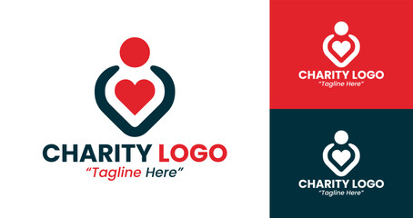 Minimalist Charity Logo Design with Heart and Human Symbol for Social Change