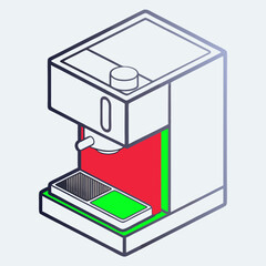 Isometric coffee maker illustration in modern design with vibrant colors  