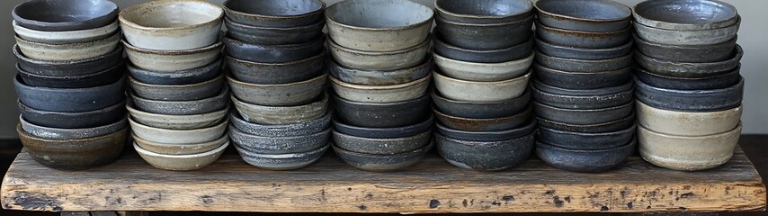 Stacked ceramic bowls in various shades