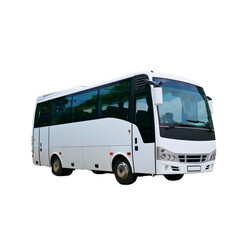 Modern white tourist bus isolated on black background