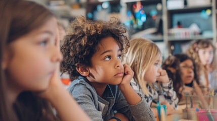 Attentive elementary students in classroom