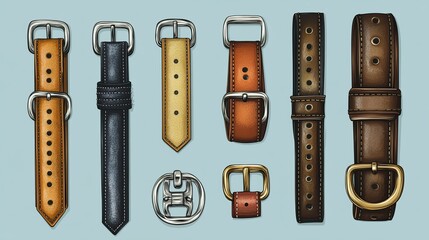 Collection of Leather Straps and Buckles: A Detailed Illustration