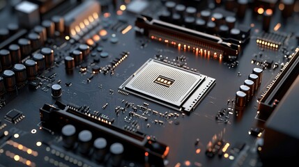 Close-up of a Computer Motherboard with CPU