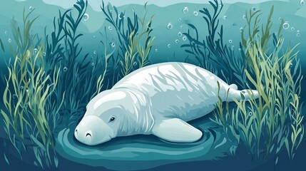 Serene Dugong in Underwater Kelp Forest: A Tranquil Ocean Scene