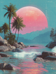 synthwave album cover using grainy gradients and VHS-style distortion effects.