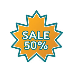 Fototapeta premium An orange starburst or sunburst shape with a teal outline, featuring 