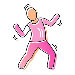 A stylized line art illustration of a woman dancing energetically. Use for fitness blogs, dance class promotions, or active lifestyle content.