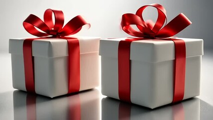 Aesthetic gift boxes with satin red ribbon, perfect presents for special events - Powered by Adobe