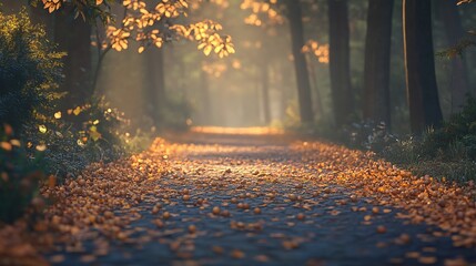 Autumnal Pathway: A Serene Stroll Through Golden Leaves