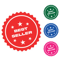 Best Seller Badge Set Vector | Red, Green, Dark Blue, and Pink Badges on White Background
