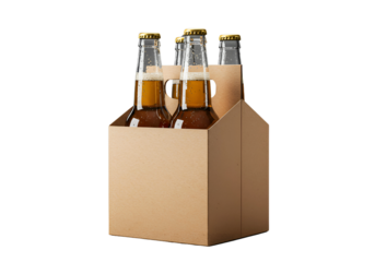 beer bottles in cardboard carrier isolated on transparent background