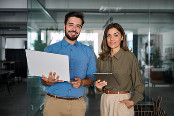 2 managers, company agents, consultancy professionals, bank financial advisors with devices posing...
