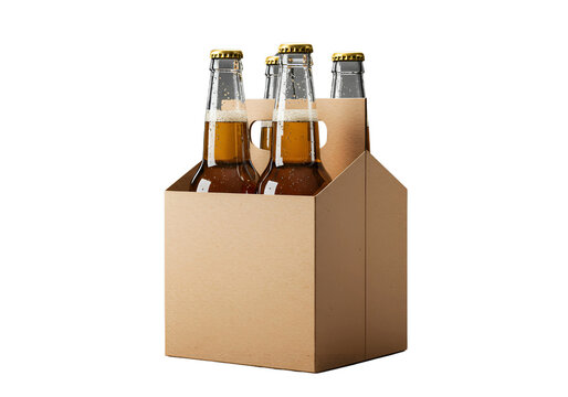 beer bottles in cardboard carrier isolated on transparent background