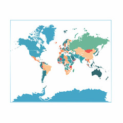 Naklejka premium World map infographic with markers and color-coded data regions.