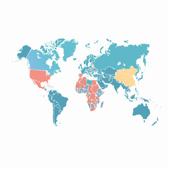 World map infographic with markers and color-coded data regions.