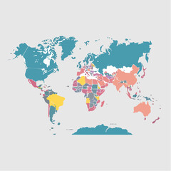 World map infographic with markers and color-coded data regions.