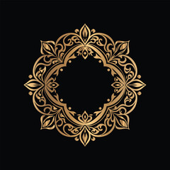Vector golden frame. Elegant element for design in Eastern style, place for text. Floral golden border. Lace illustration for invitations and greeting cards.