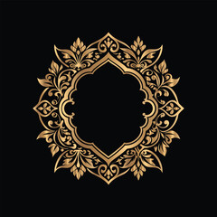 Vector golden frame. Elegant element for design in Eastern style, place for text. Floral golden border. Lace illustration for invitations and greeting cards.