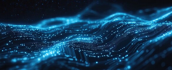 Abstract digital waves of glowing particles