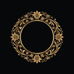 Vector golden frame. Elegant element for design in Eastern style, place for text. Floral golden border. Lace illustration for invitations and greeting cards.