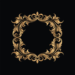 Vector golden frame. Elegant element for design in Eastern style, place for text. Floral golden border. Lace illustration for invitations and greeting cards.