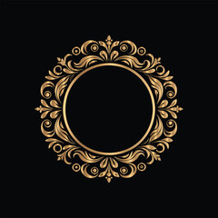 Vector golden frame. Elegant element for design in Eastern style, place for text. Floral golden border. Lace illustration for invitations and greeting cards.