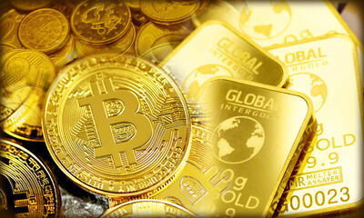Abstract background of Gold and Bitcoin fight