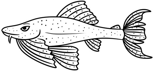 Orinoco Sailfin Catfish Vector Outline Line Art Drawing