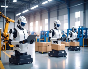 Naklejka premium Robots working in a factory