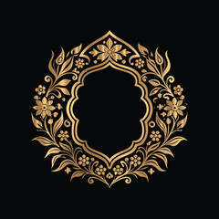 Vector golden frame. Elegant element for design in Eastern style, place for text. Floral golden border. Lace illustration for invitations and greeting cards.