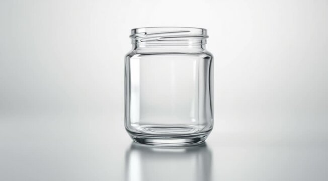 Empty glass jar on white background rotating