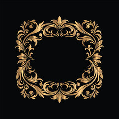 Vector golden frame. Elegant element for design in Eastern style, place for text. Floral golden border. Lace illustration for invitations and greeting cards.