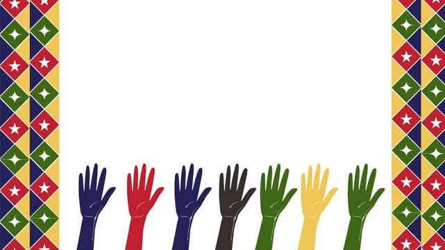 Juneteenth Freedom Day Animation with Raised Hands and African Colors