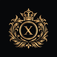 Obraz premium golden vintage frame with floral ornament on black background, vector illustration Vector golden vintage frame for design template. Elegant element for design in Eastern style, place for text. Floral 