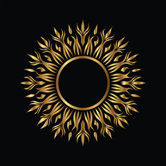 Naklejka premium Vector golden vintage frame for design template. Elegant element for design in Eastern style, place for text. Floral golden border. Lace illustration for invitations and greeting cards.