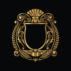 Vector golden vintage frame for design template. Elegant element for design in Eastern style, place for text. Floral golden border. Lace illustration for invitations and greeting cards.