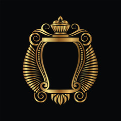 Vector golden vintage frame for design template. Elegant element for design in Eastern style, place for text. Floral golden border. Lace illustration for invitations and greeting cards.