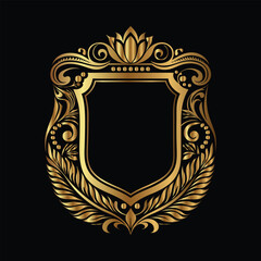 Vector golden vintage frame for design template. Elegant element for design in Eastern style, place for text. Floral golden border. Lace illustration for invitations and greeting cards.