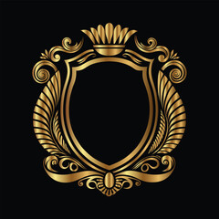 Vector golden vintage frame for design template. Elegant element for design in Eastern style, place for text. Floral golden border. Lace illustration for invitations and greeting cards.