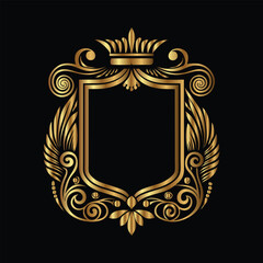 Vector golden vintage frame for design template. Elegant element for design in Eastern style, place for text. Floral golden border. Lace illustration for invitations and greeting cards.