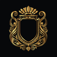 Vector golden vintage frame for design template. Elegant element for design in Eastern style, place for text. Floral golden border. Lace illustration for invitations and greeting cards.