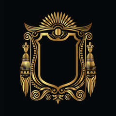 Vector golden vintage frame for design template. Elegant element for design in Eastern style, place for text. Floral golden border. Lace illustration for invitations and greeting cards.