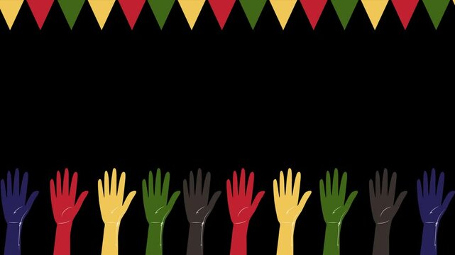 Juneteenth Solidarity Animation with Multicolored Hands and Flag Banner