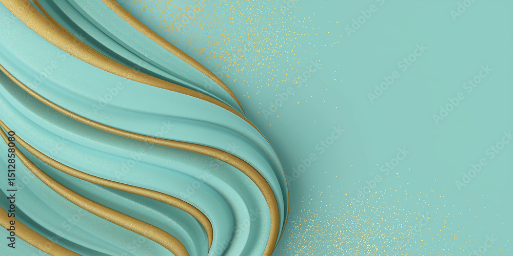 Aufkleber 3d rendering of a turquoise background with golden waves. abstract wavy design element.