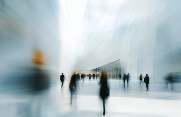 Blurred motion of pedestrians in a bright architectural space